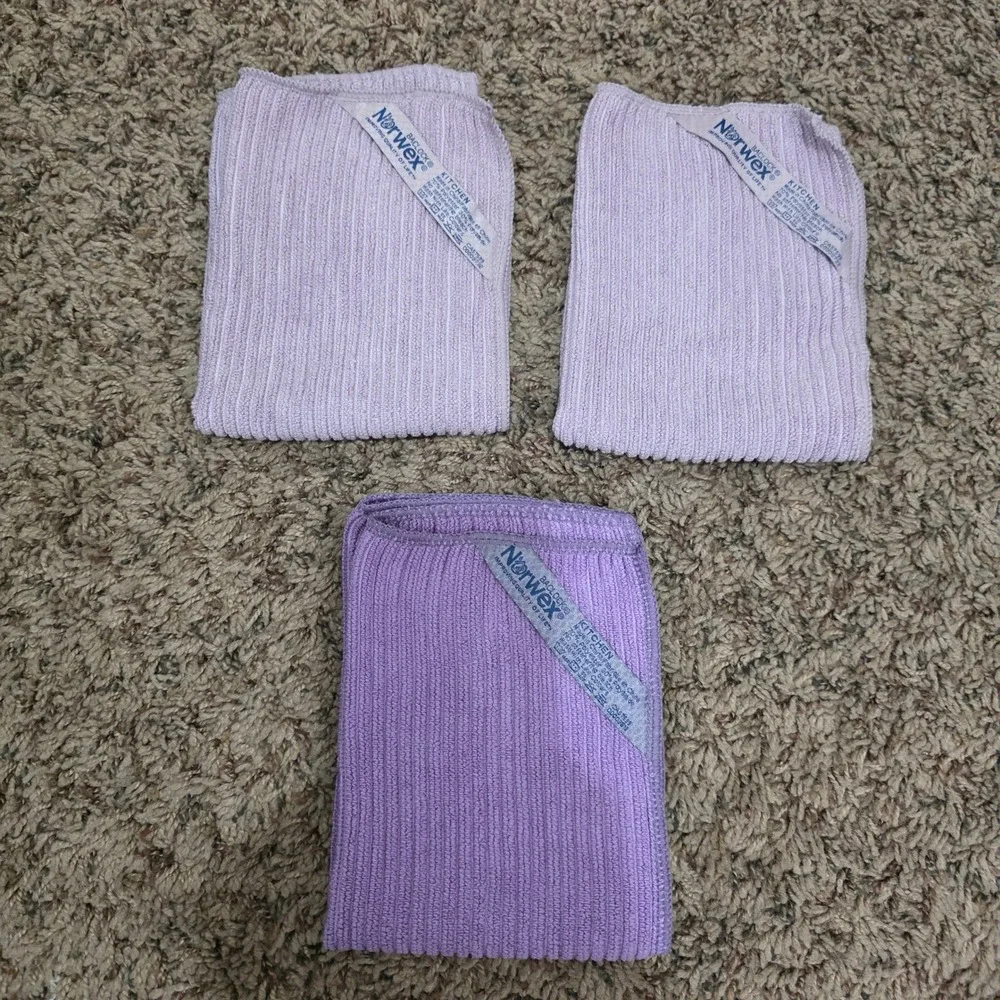 Norwex Ribbed Kitchen Cloth 3pc Set Amethyst Purple Microfiber BacLock Cleaning